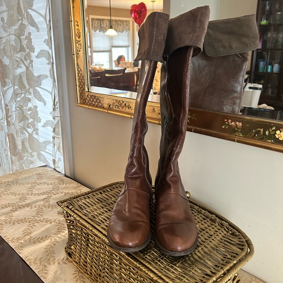 Brown Leather Riding Boot with Suede Top 9 - Picture 2 of 6
